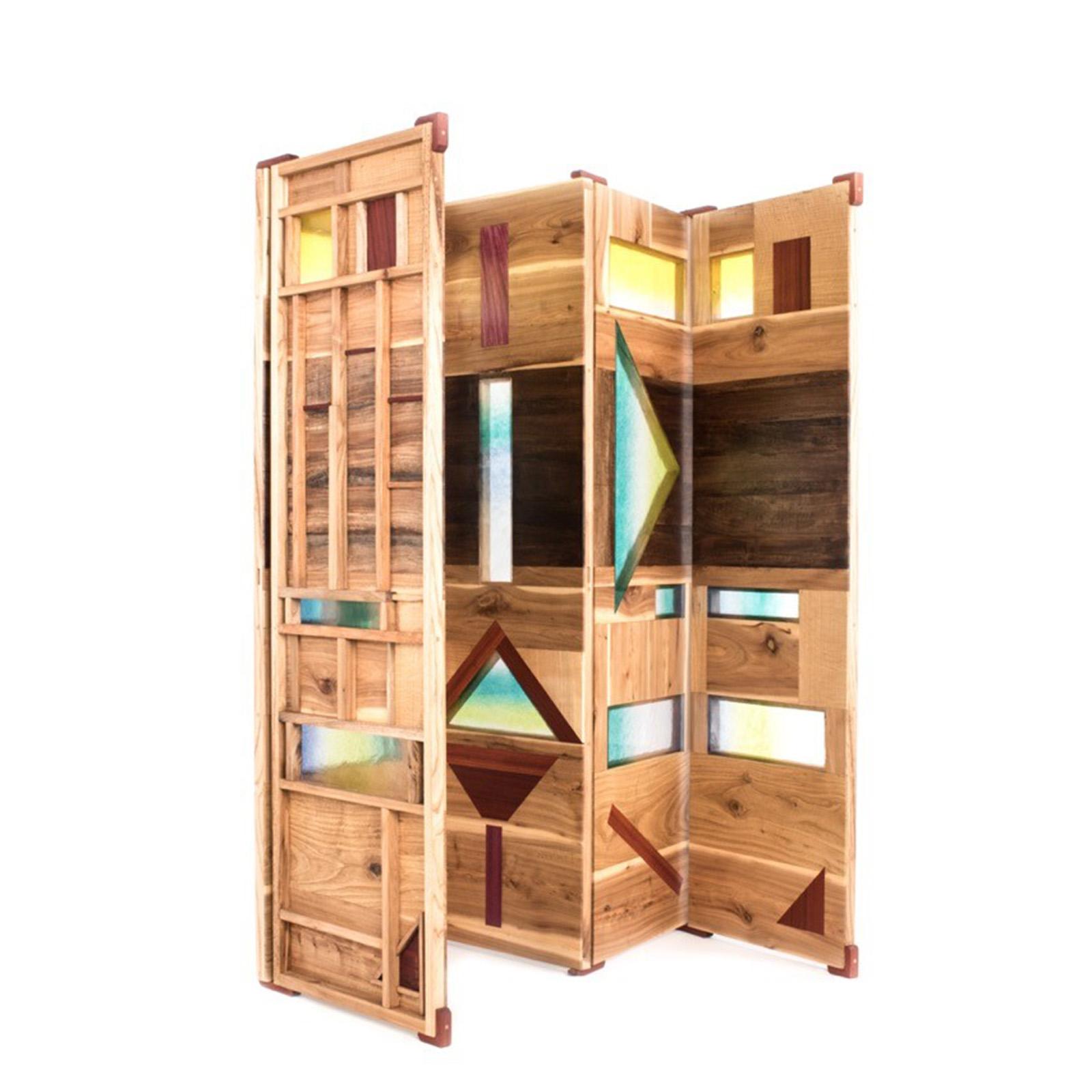 Moderne Écran en bois « Light Tropics » avec verre de Murano Mutlicolore par Hillsideout en vente