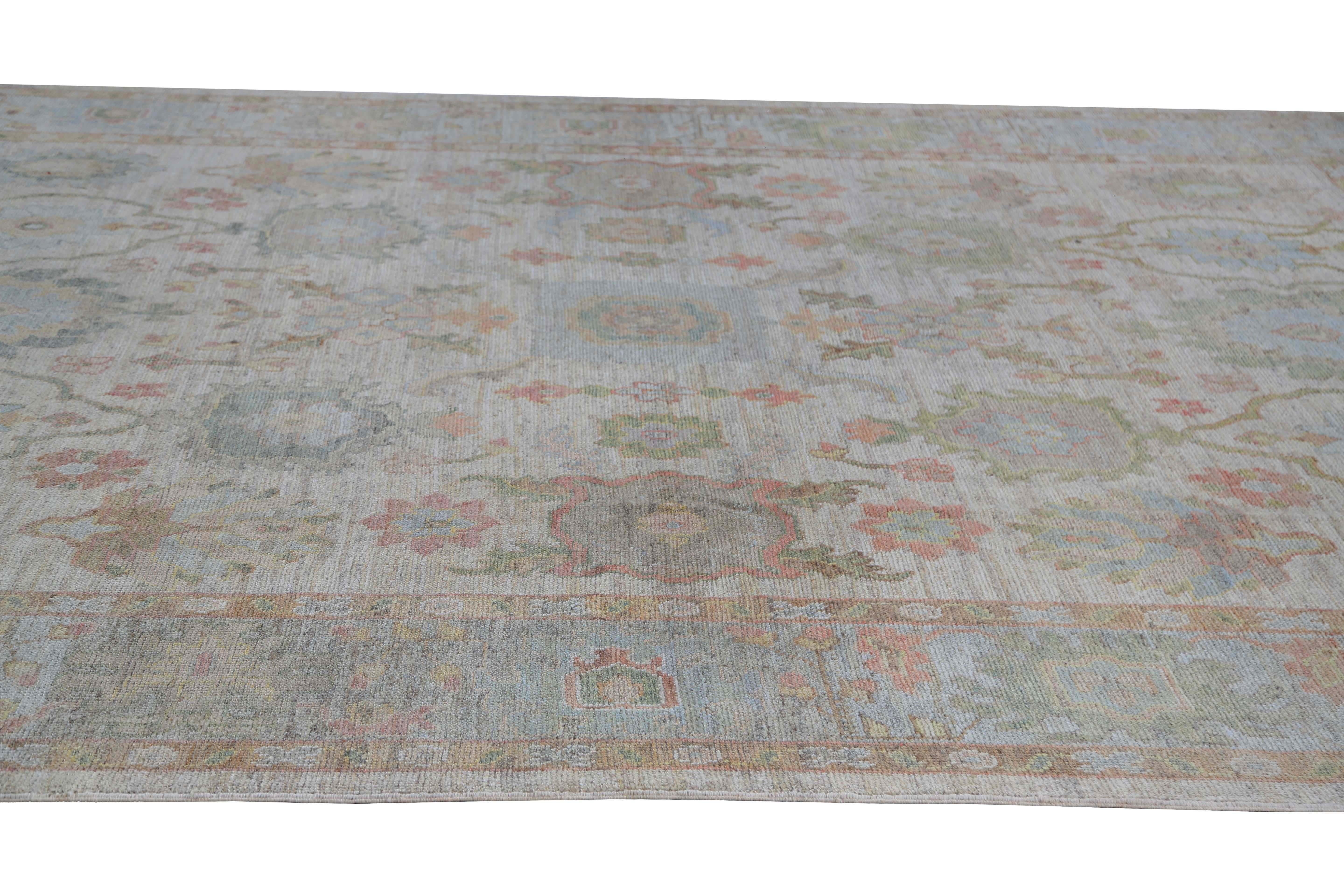 Contemporary Light Turkish Oushak Rug with Soft Elements For Sale