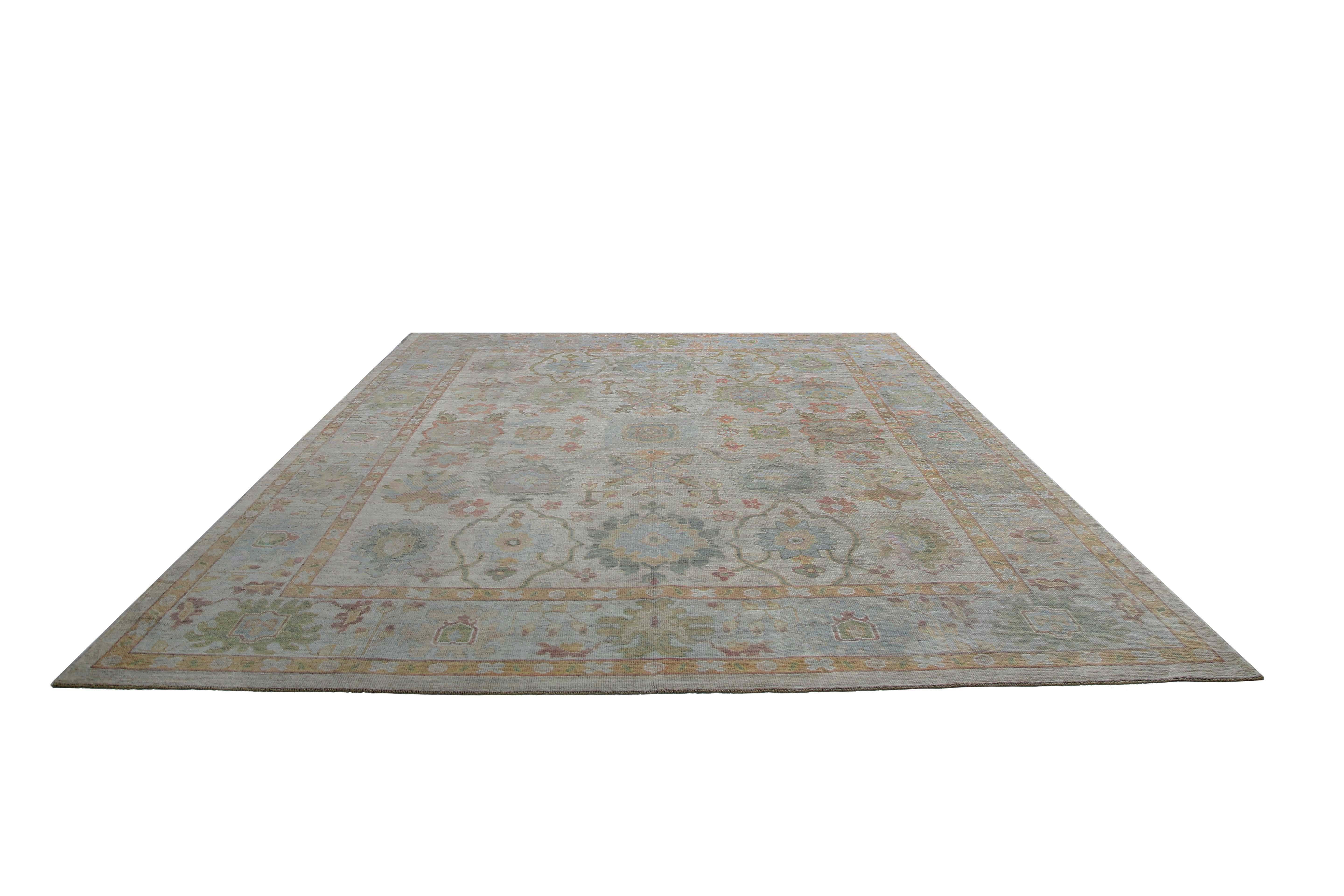 Wool Light Turkish Oushak Rug with Soft Elements For Sale