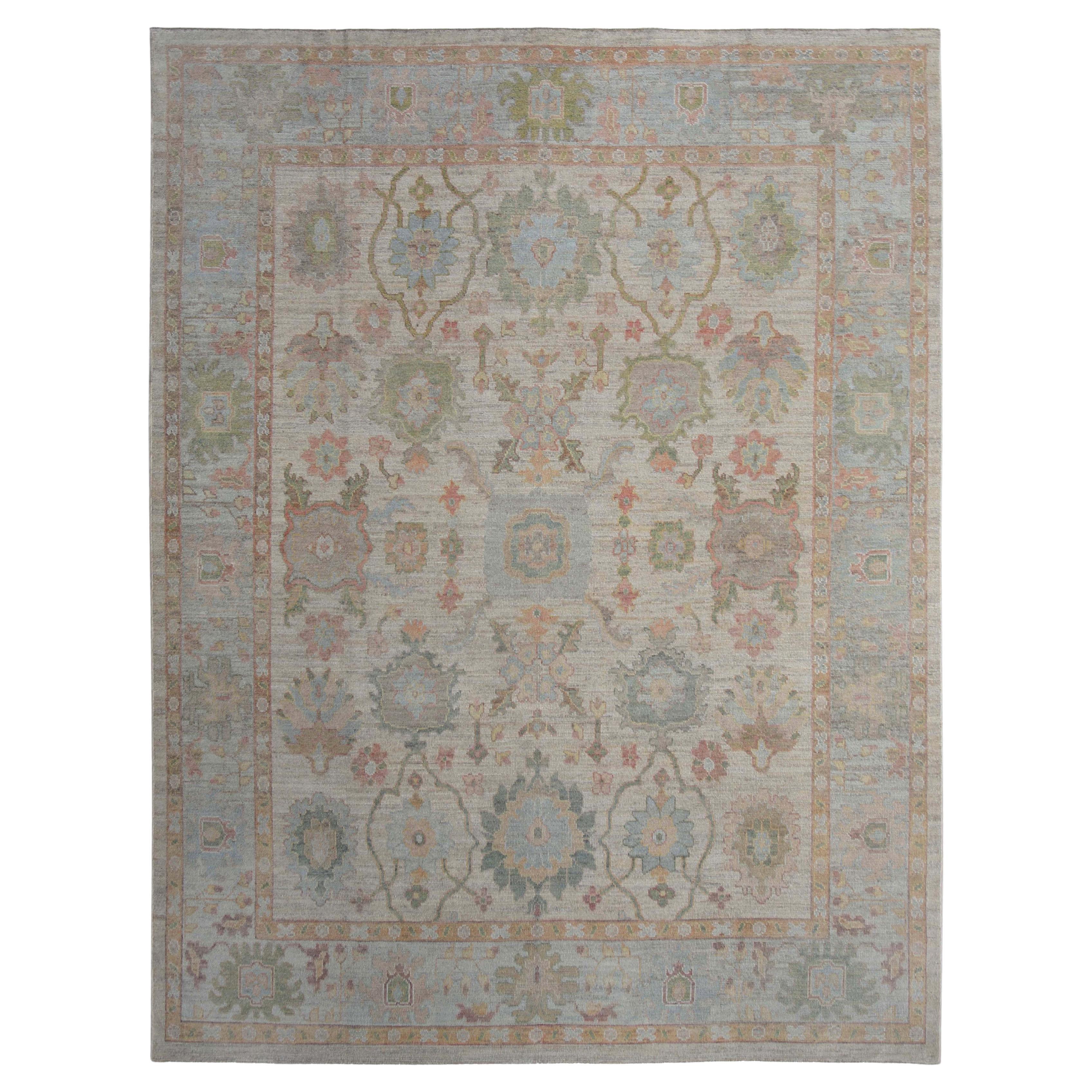 Light Turkish Oushak Rug with Soft Elements For Sale