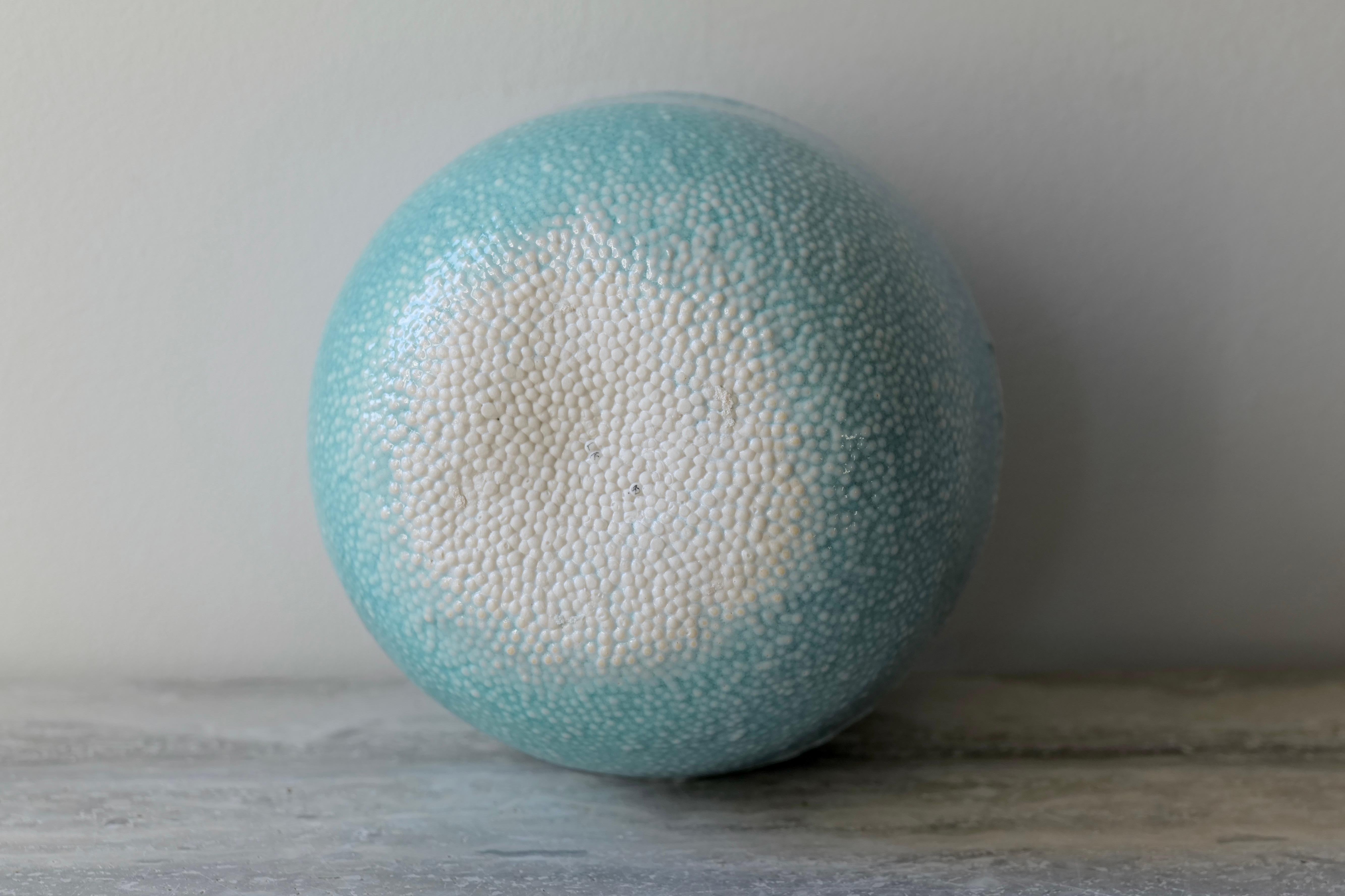Light Turquoise Caviar Porcelain Vessel For Sale 1