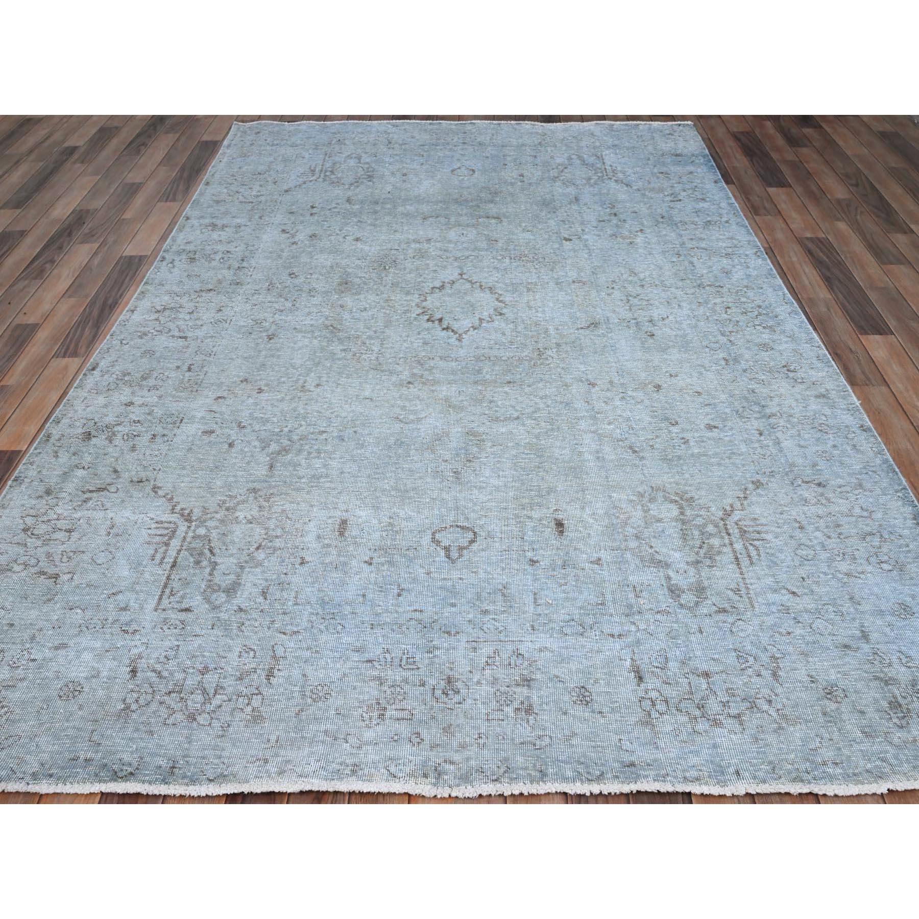 Hand-Knotted Light Turquoise Overdyed Old Persian Tabriz Rustic Feel Wool Hand Knotted Rug