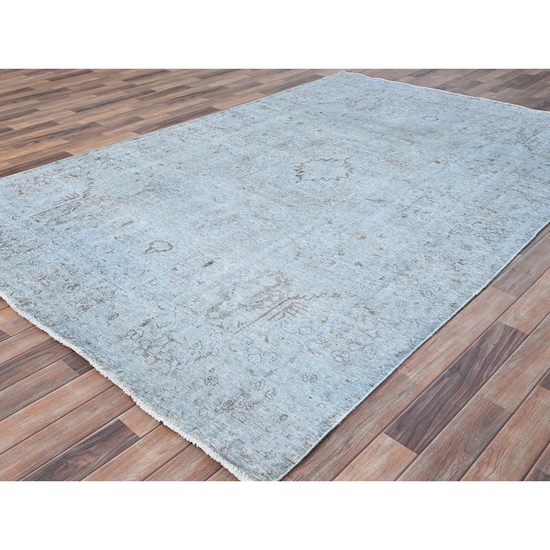 Light Turquoise Overdyed Old Persian Tabriz Rustic Feel Wool Hand Knotted Rug In Fair Condition For Sale In Carlstadt, NJ