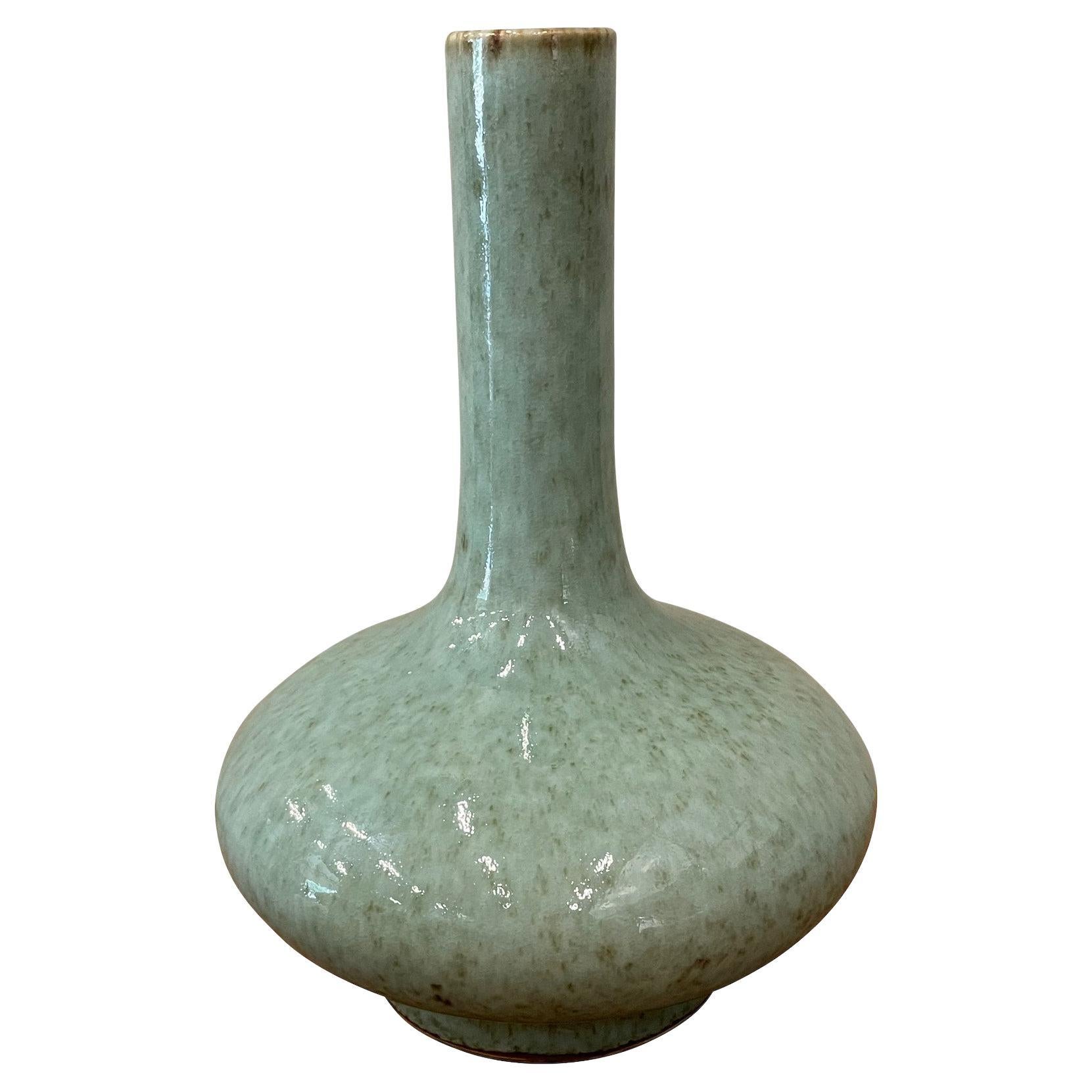 Vaso a collo d'imbuto turchese chiaro con schizzi marroni, Cina, contemporaneo