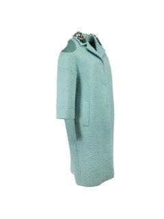 Anya Hindmarch Light Turquoise Wool Cold Shoulders Collar Coat Size M