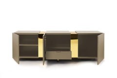 Light Turtle Dove Sideboard in Brass and Colorful LacqueredWood Geometric-Shaped