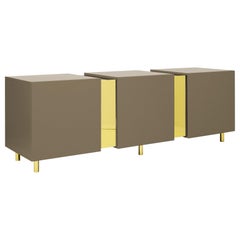 Light Turtle Dove Sideboard in Brass and Colorful LacqueredWood Geometric-Shaped