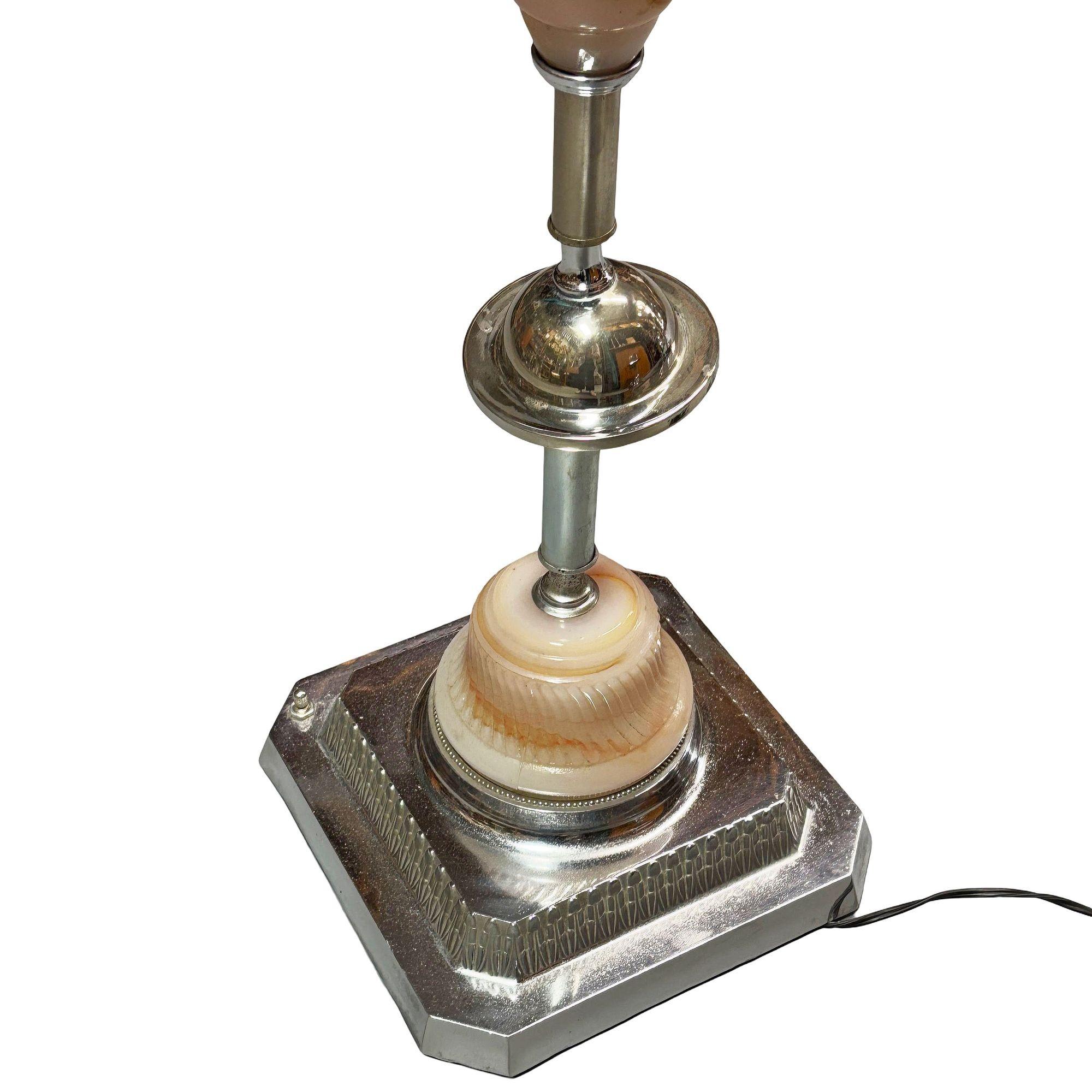 Light Up Chrome Streamline Art Deco Drink Side Glass Top Table w/ Art Glass Base In Excellent Condition For Sale In Van Nuys, CA