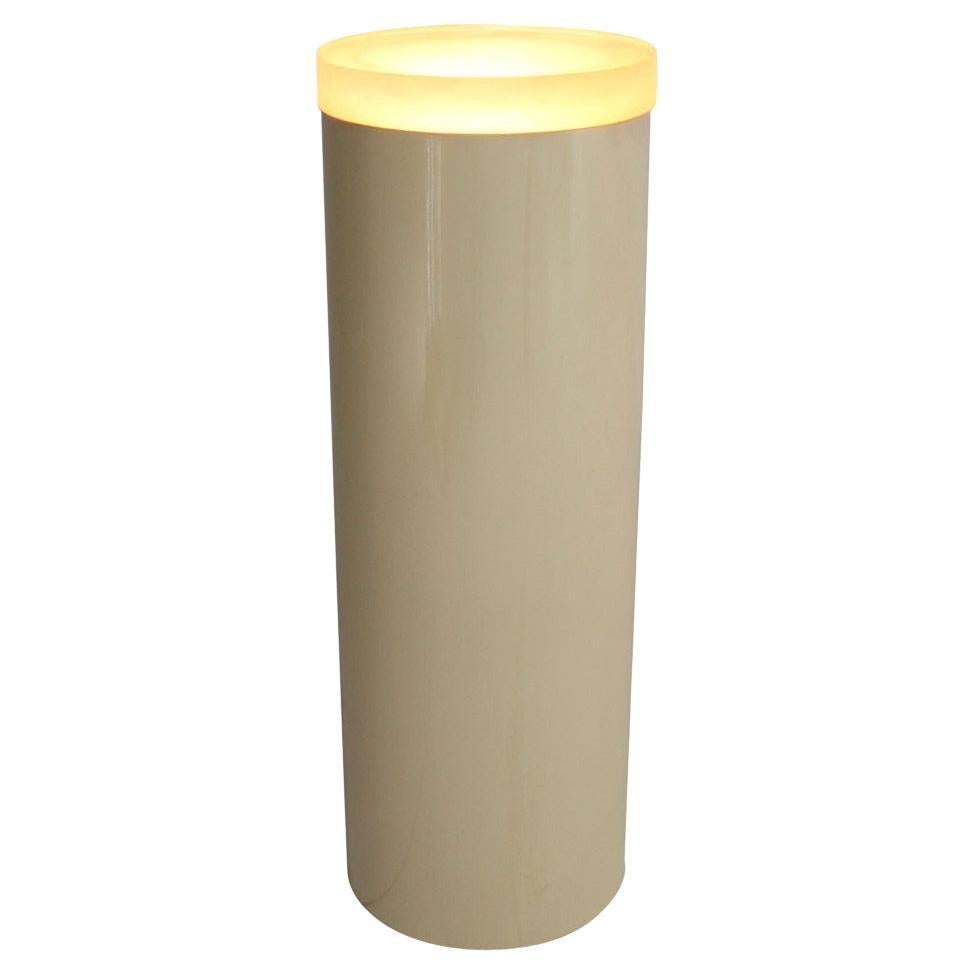 Light-Up Fiberglass Cylinder Round Pedestal Thick Lucite "Lens" Shade Floor Lamp For Sale
