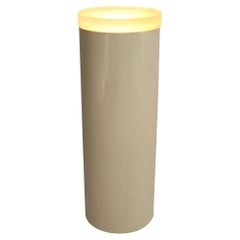 Light-Up Fiberglass Cylinder Round Pedestal Thick Lucite "Lens" Shade Floor Lamp