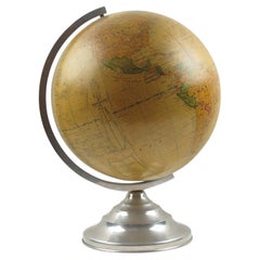 Light Up Library Glass Globe on Metal Base by Barrere and Thomas France, 1950s