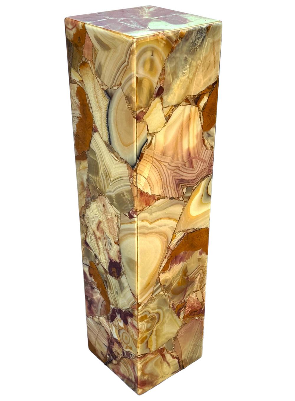 Late 20th Century Light Up Mid-Century Modern Italian Square Onyx Marble Pedestal Table