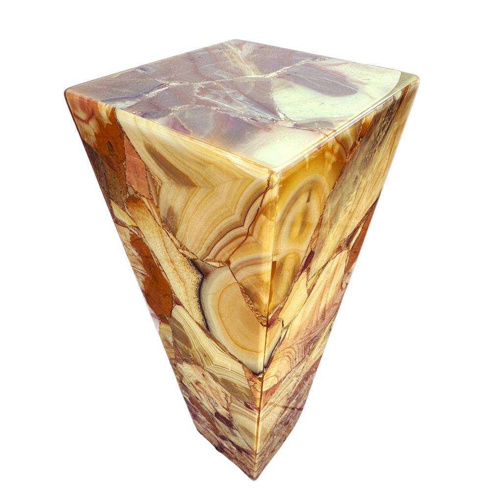 Light Up Mid-Century Modern Italian Square Onyx Marble Pedestal Table For Sale 1