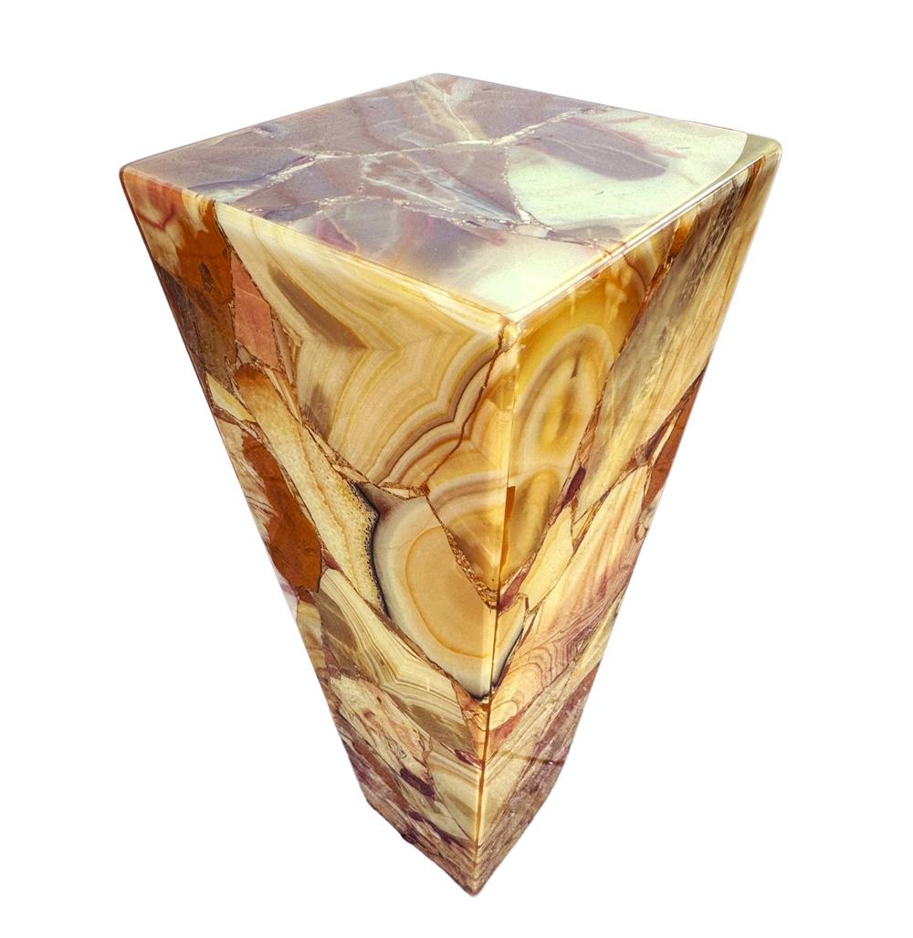 Light Up Mid-Century Modern Italian Square Onyx Marble Pedestal Table 1