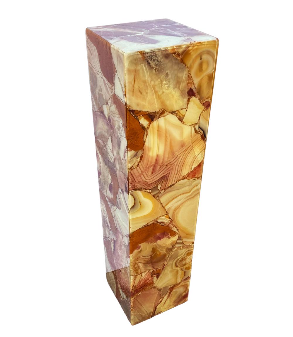 Light Up Mid-Century Modern Italian Square Onyx Marble Pedestal Table 2
