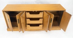 Light Walnut 3 Compartments 6 Doors Drawers Long Credenza Dresser c1970s MINT