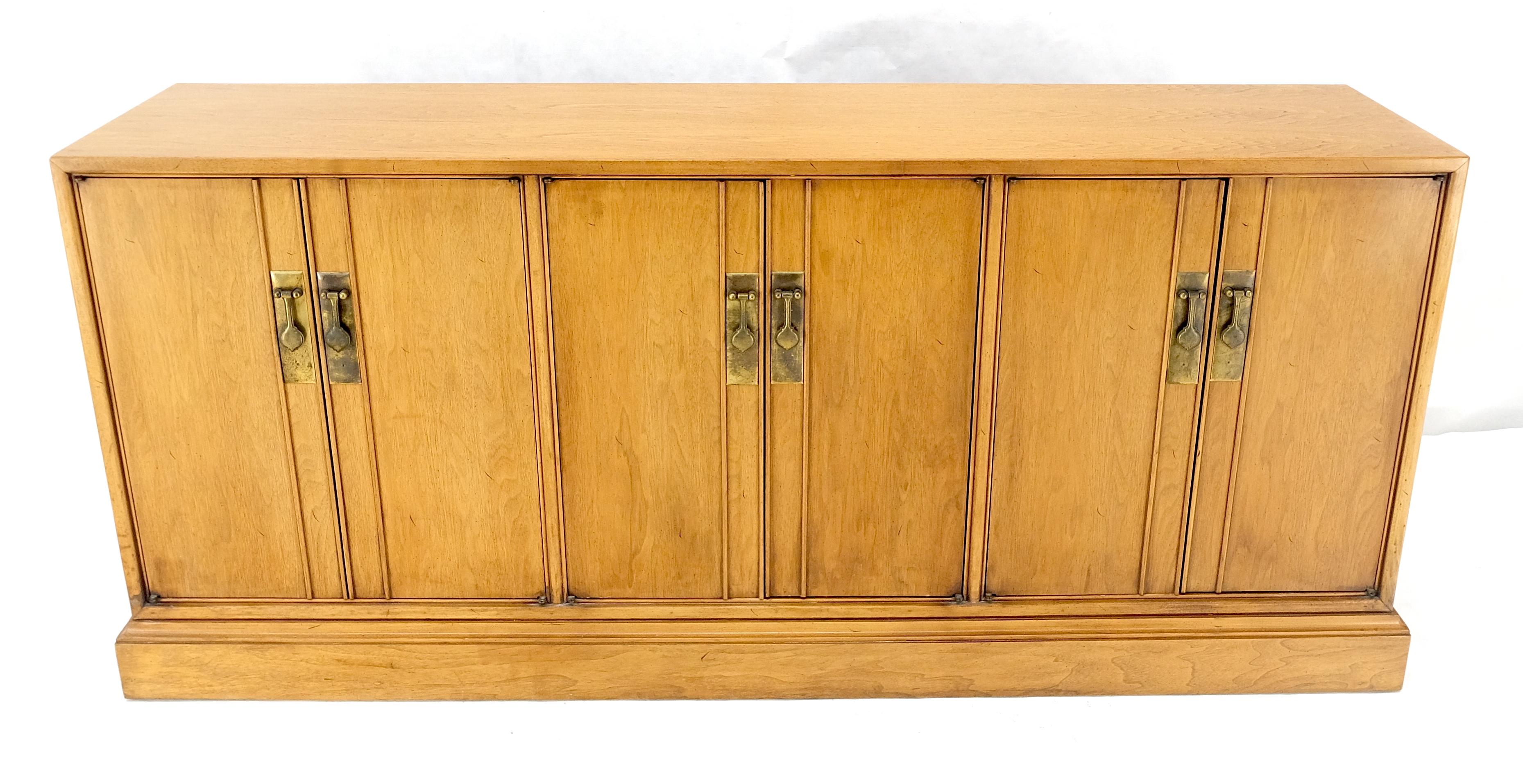 American Light Walnut 3 Compartments 6 Doors Drawers Long Credenza Dresser c1970s MINT For Sale