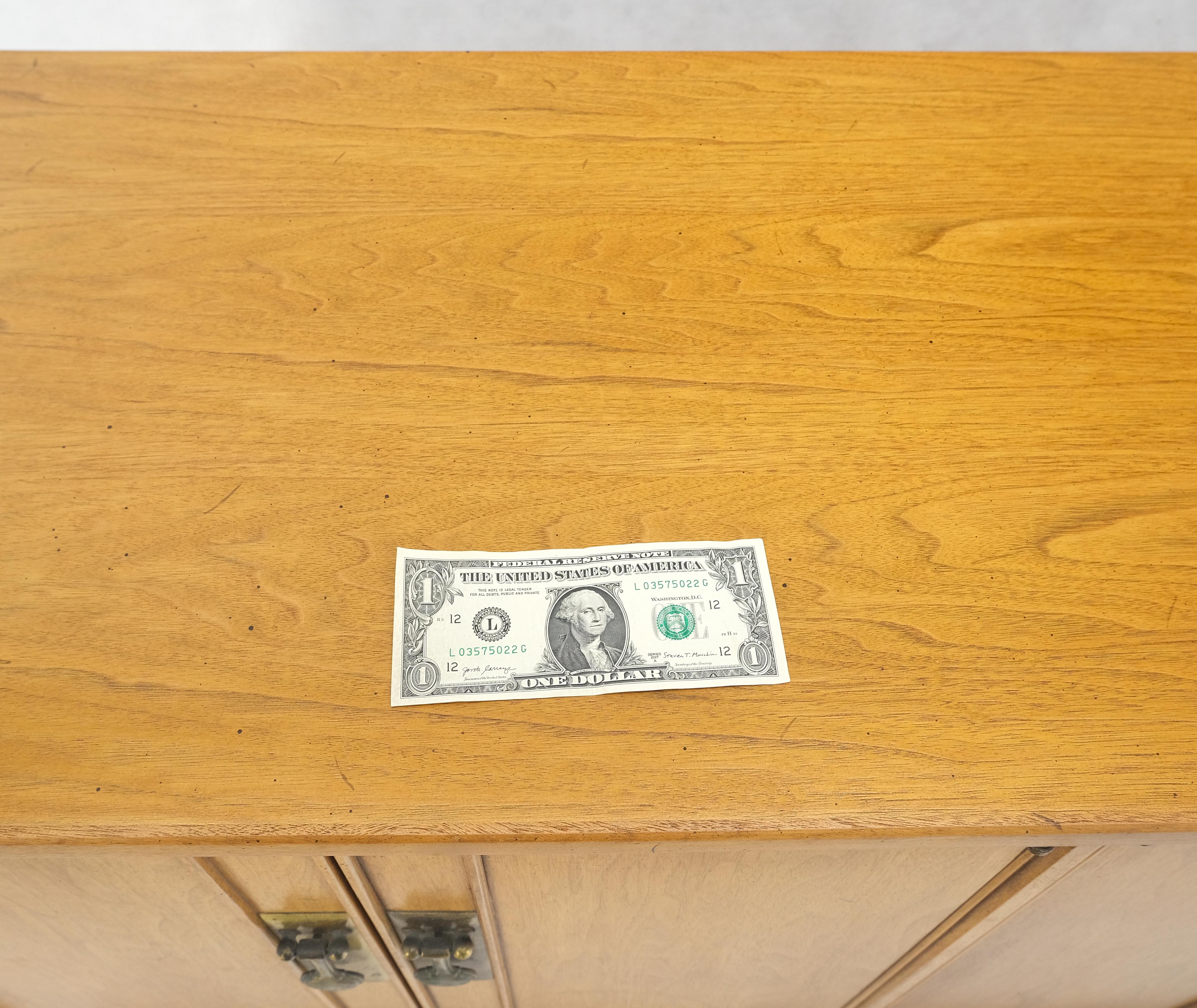 20th Century Light Walnut 3 Compartments 6 Doors Drawers Long Credenza Dresser c1970s MINT For Sale