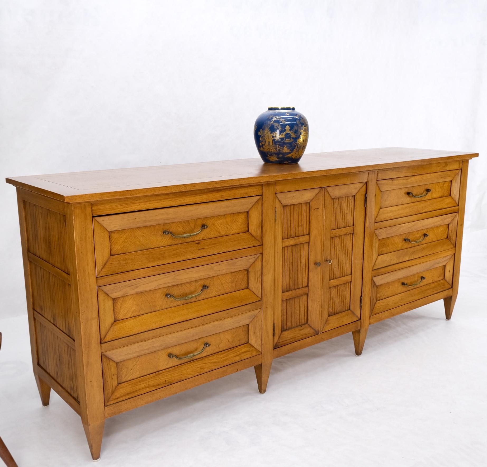 Light Walnut 8 Beveled Drawers Two Doors Compartment Long Dresser Credenza Mint 9