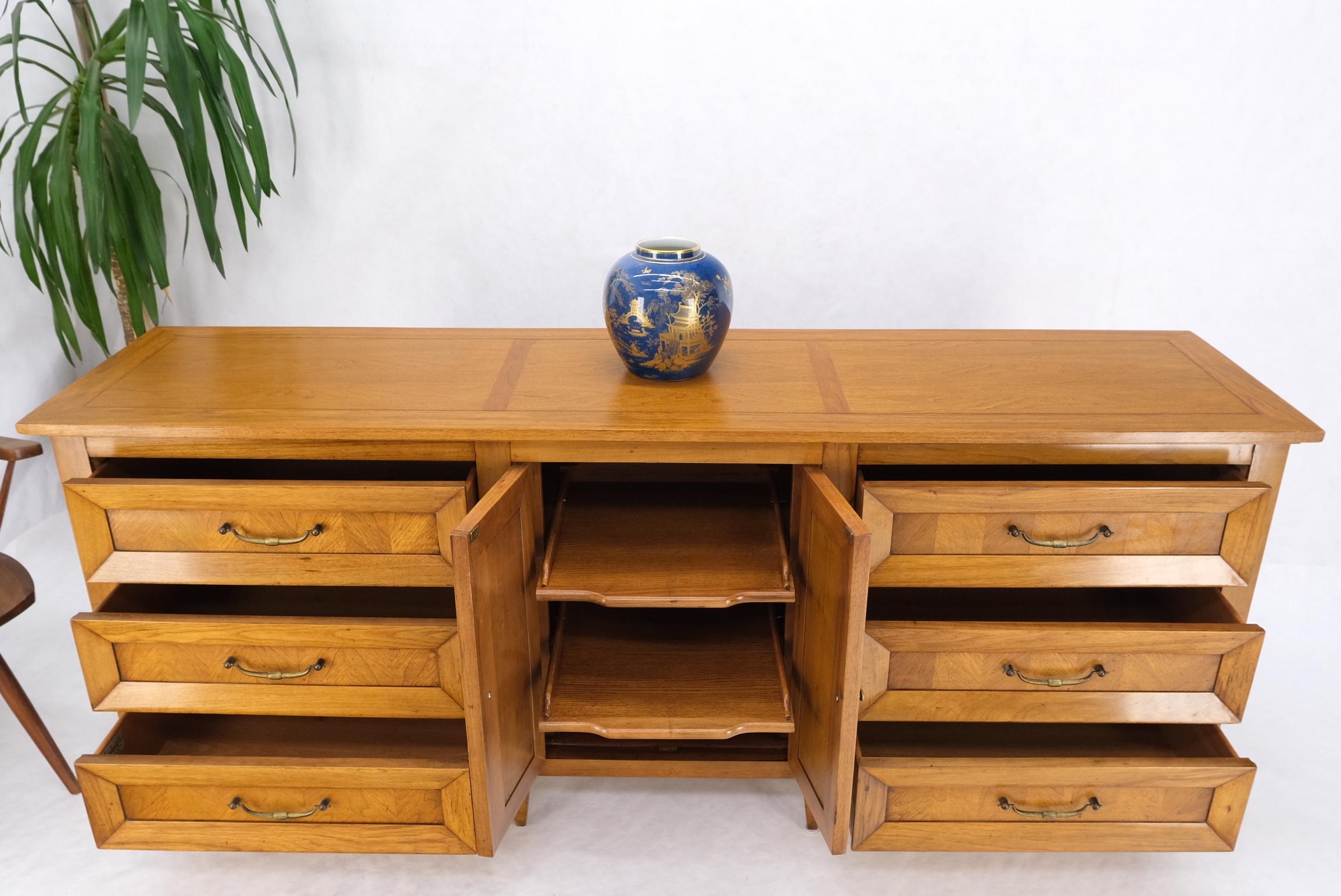 Light Walnut 8 Beveled Drawers Two Doors Compartment Long Dresser Credenza Mint 11