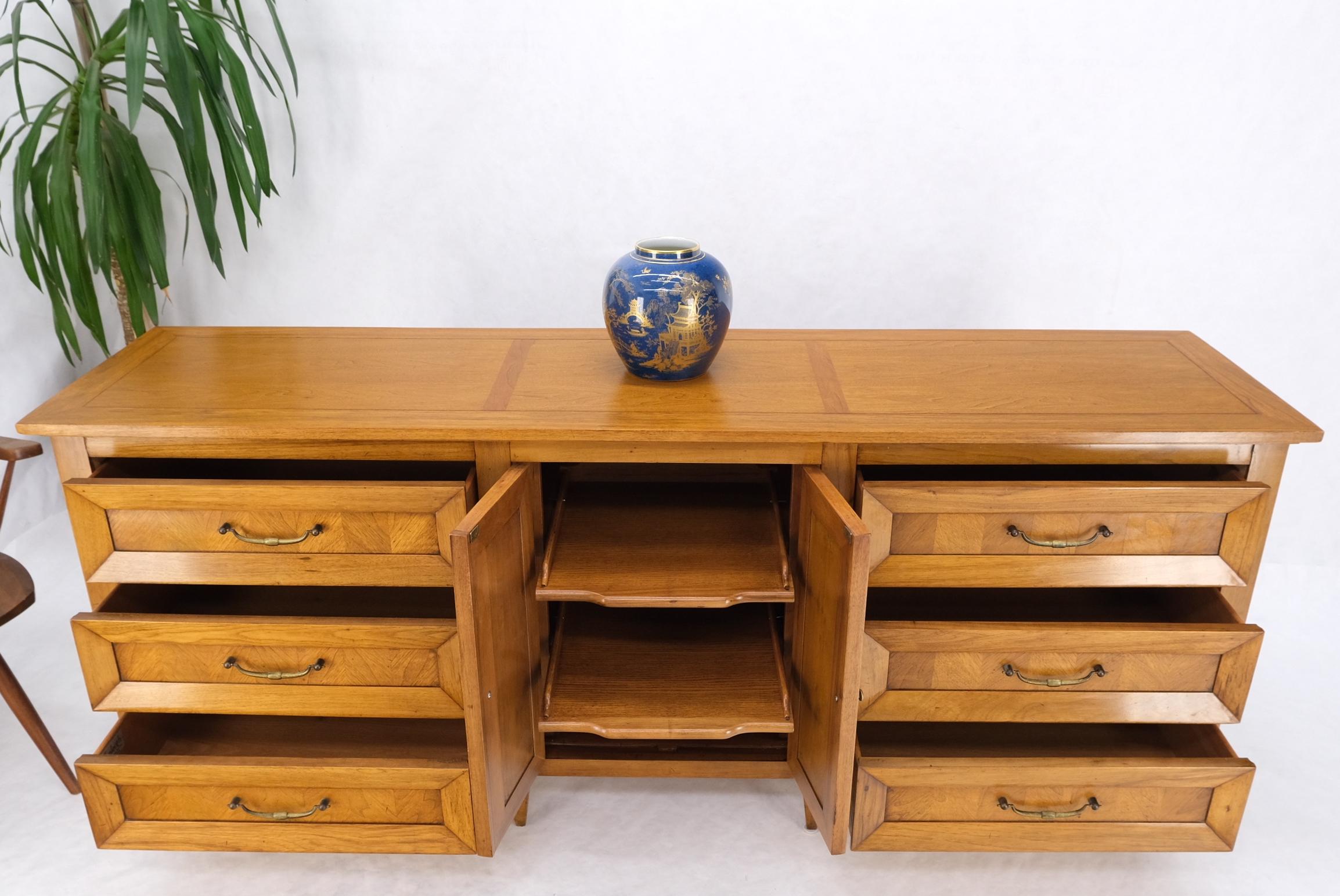 Light Walnut 8 Beveled Drawers Two Doors Compartment Long Dresser Credenza Mint  12