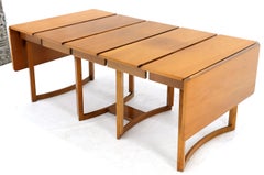 Midcentury Light Walnut Drop Leaf Expandable Dining Table, Three Leafs Boards