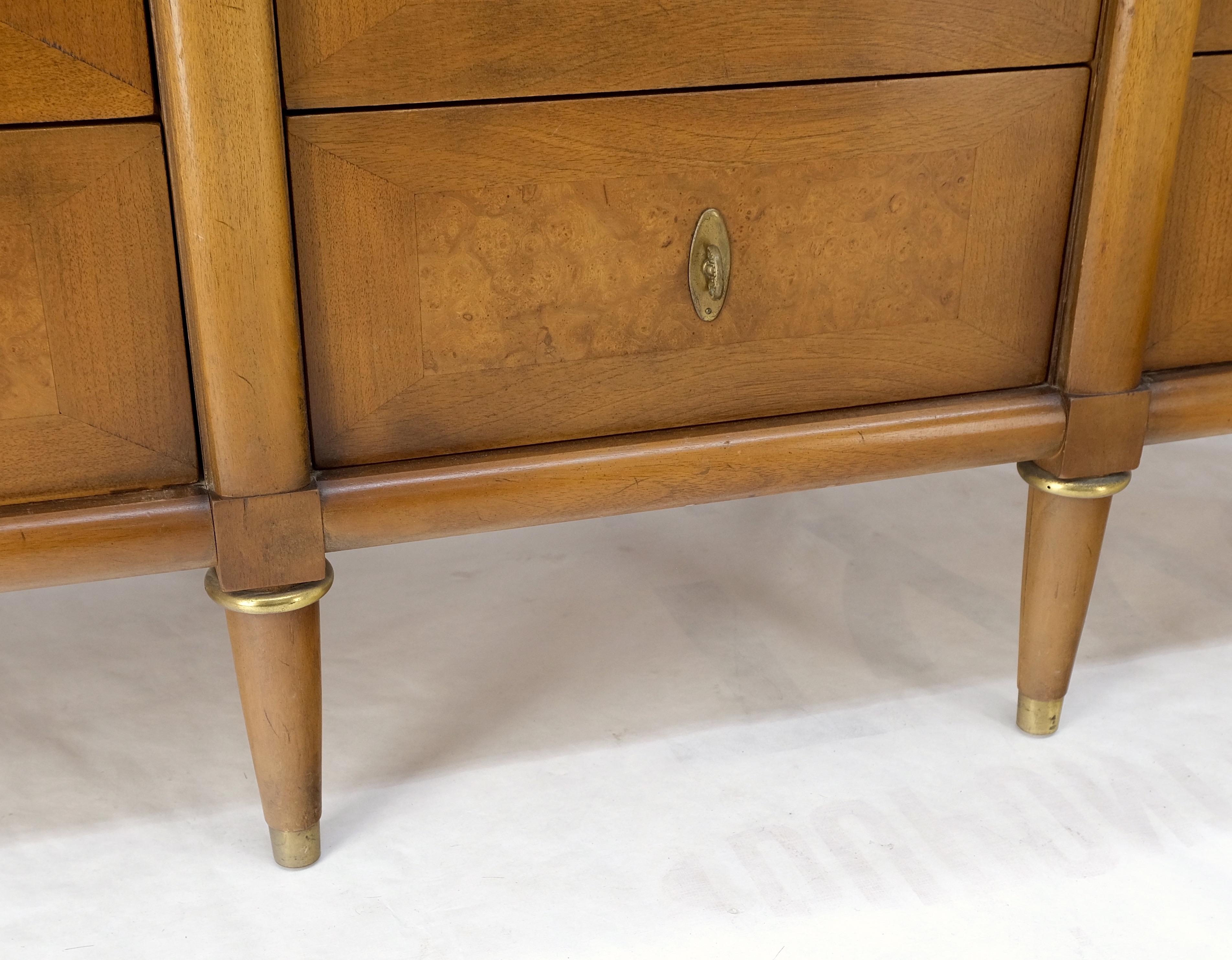 Light Walnut Long Travertine Top 9 Drawers Dresser Credenza Drop Ring Pulls MINT For Sale 2