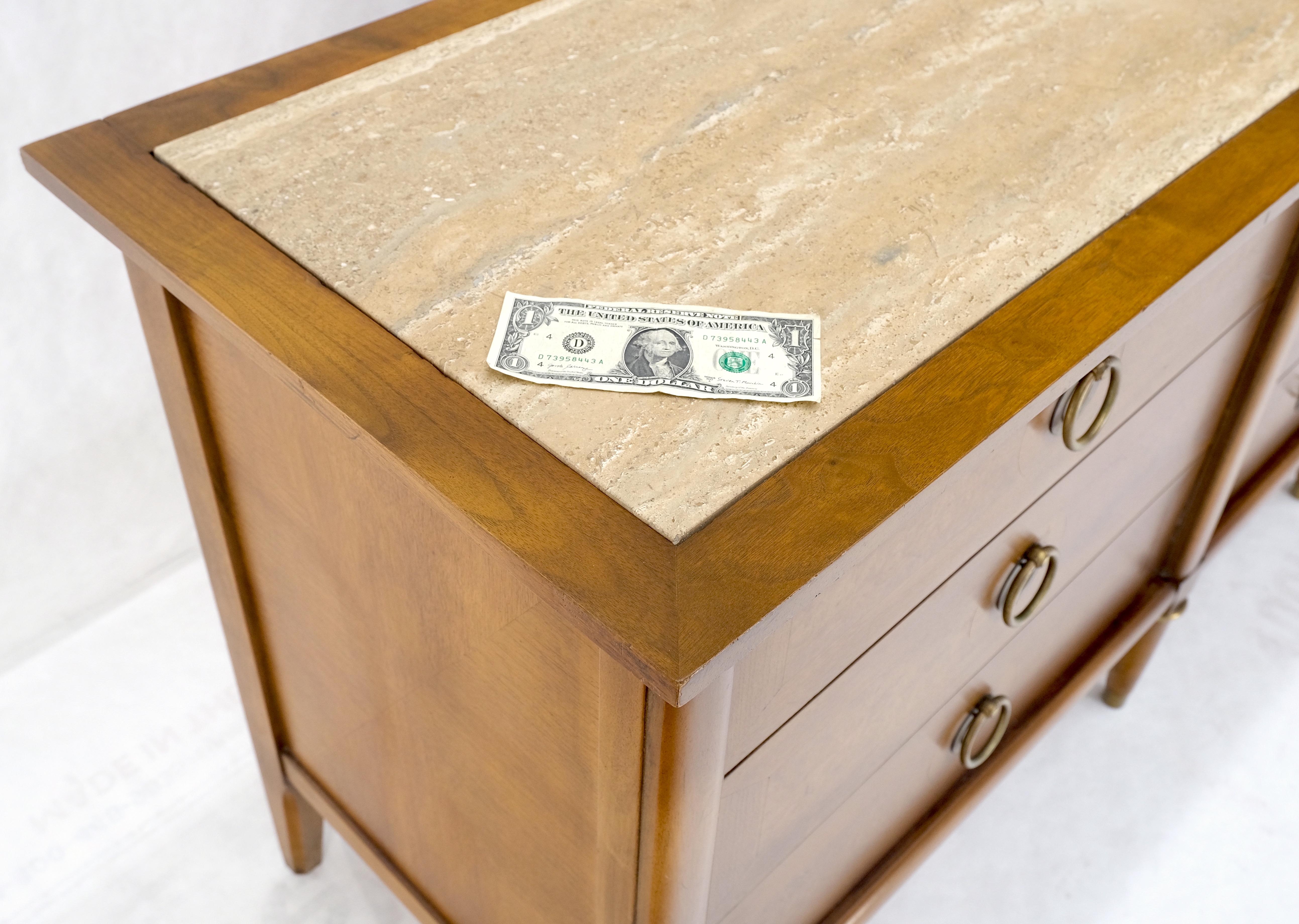 Lacquered Light Walnut Long Travertine Top 9 Drawers Dresser Credenza Drop Ring Pulls MINT For Sale