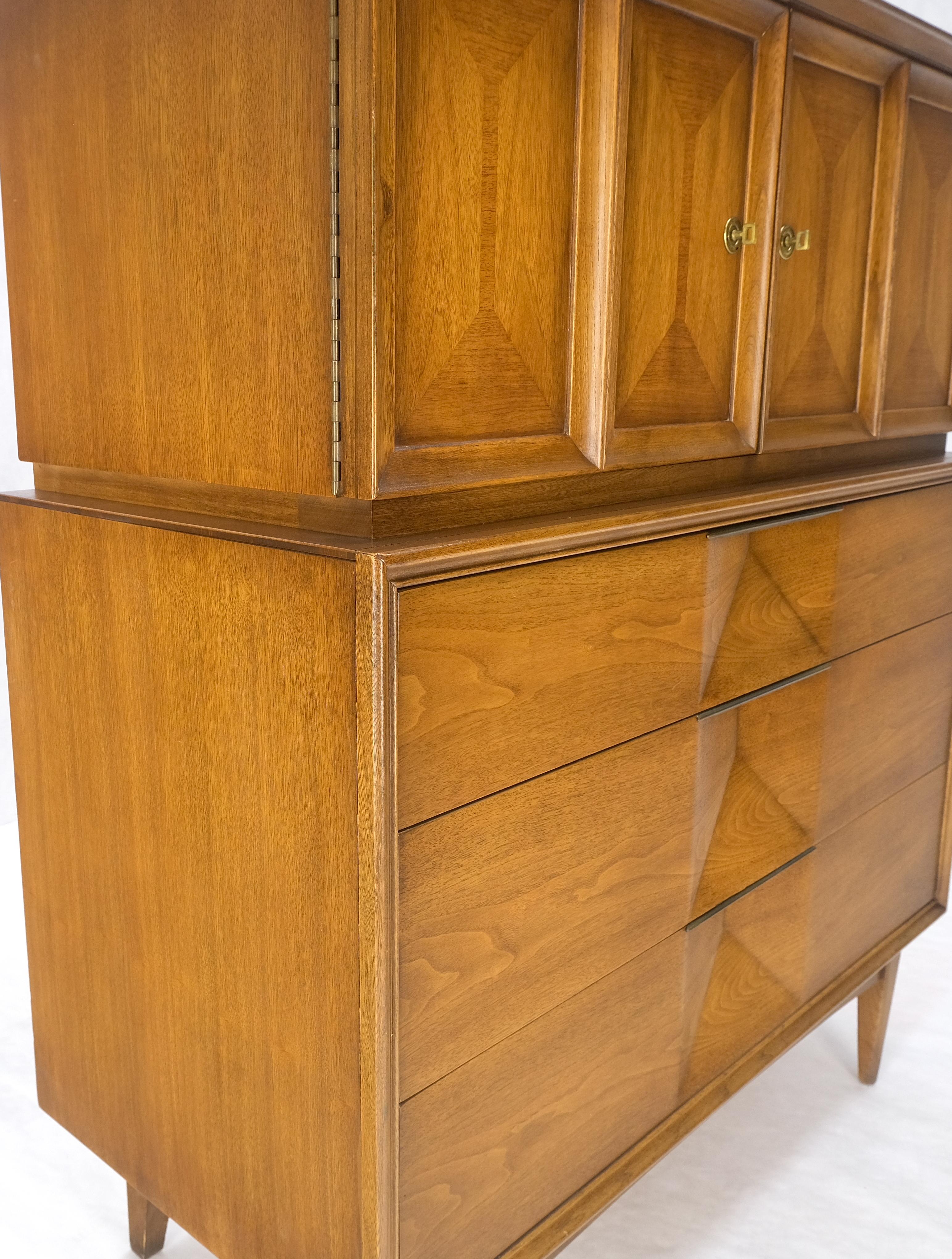 Light Walnut Sculptural Drawer Fronts Double Door Compartment High Chest Dresser For Sale 4