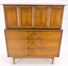 Light Walnut Sculptural Drawer Fronts Double Door Compartment High Chest Dresser