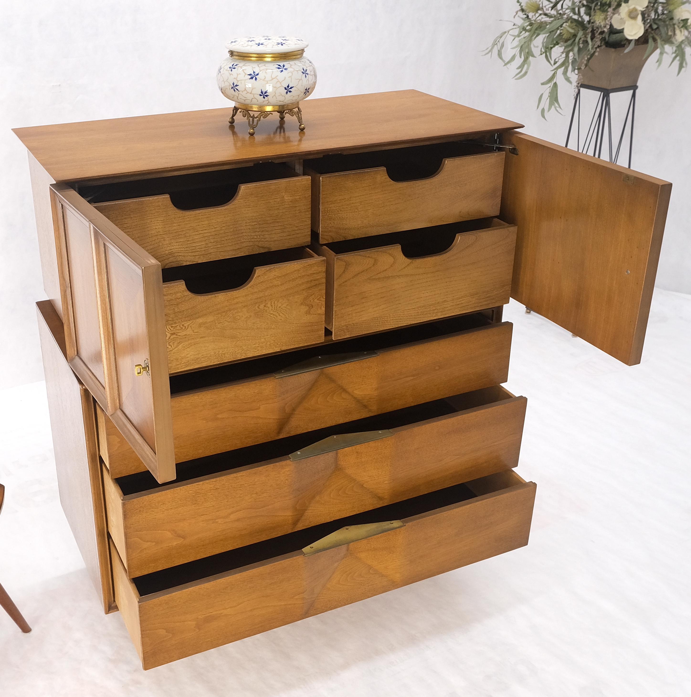 Light Walnut Sculptural Drawer Fronts Double Door Compartment High Chest Dresser In Good Condition For Sale In Rockaway, NJ
