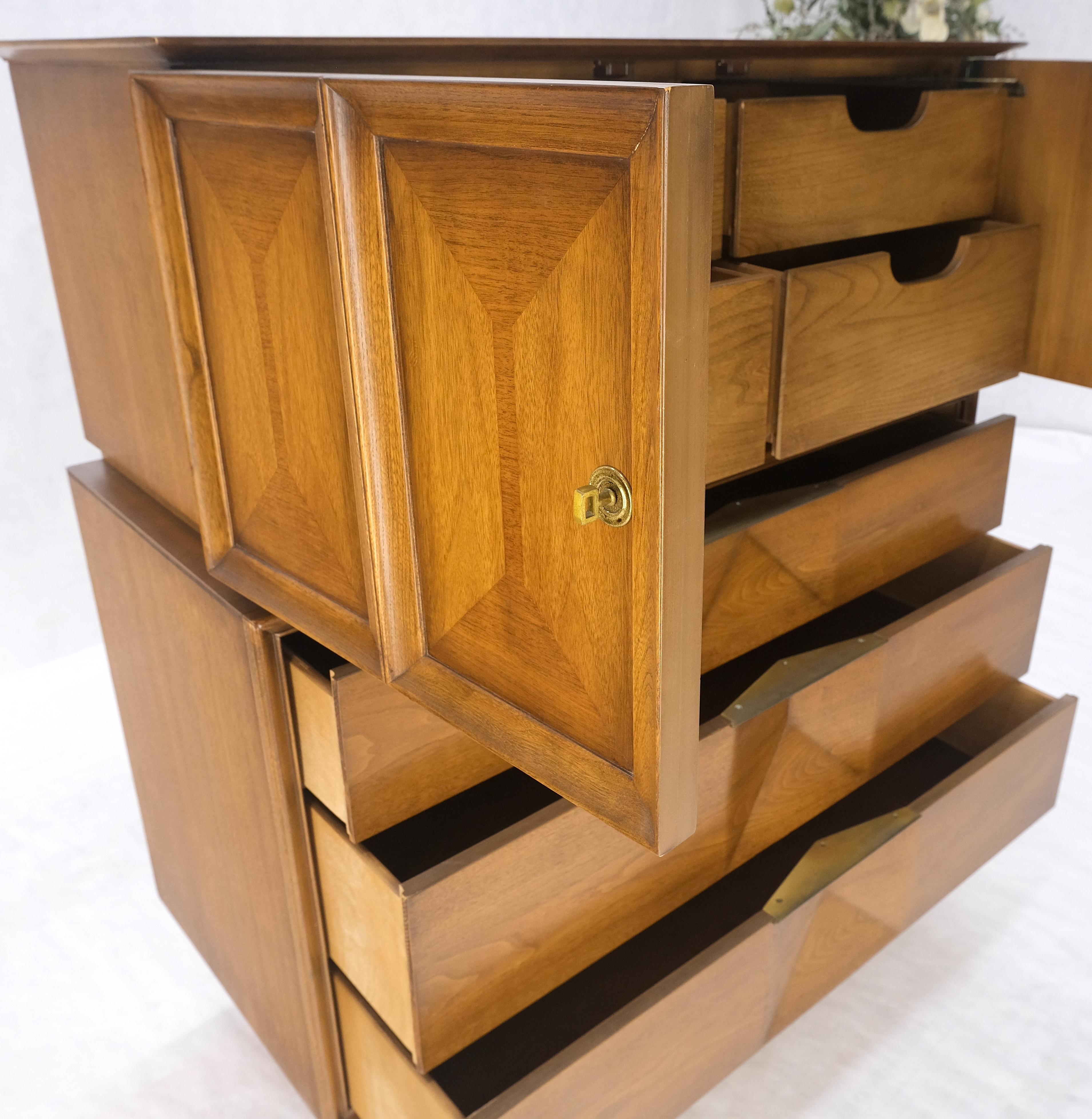 Light Walnut Sculptural Drawer Fronts Double Door Compartment High Chest Dresser For Sale 1