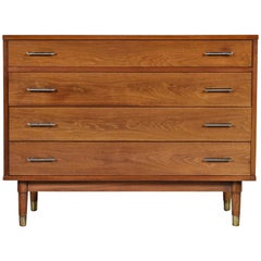 Light Walnut Vintage Modern Drexel Biscayne Bachelors Chest Four-Drawer Dresser