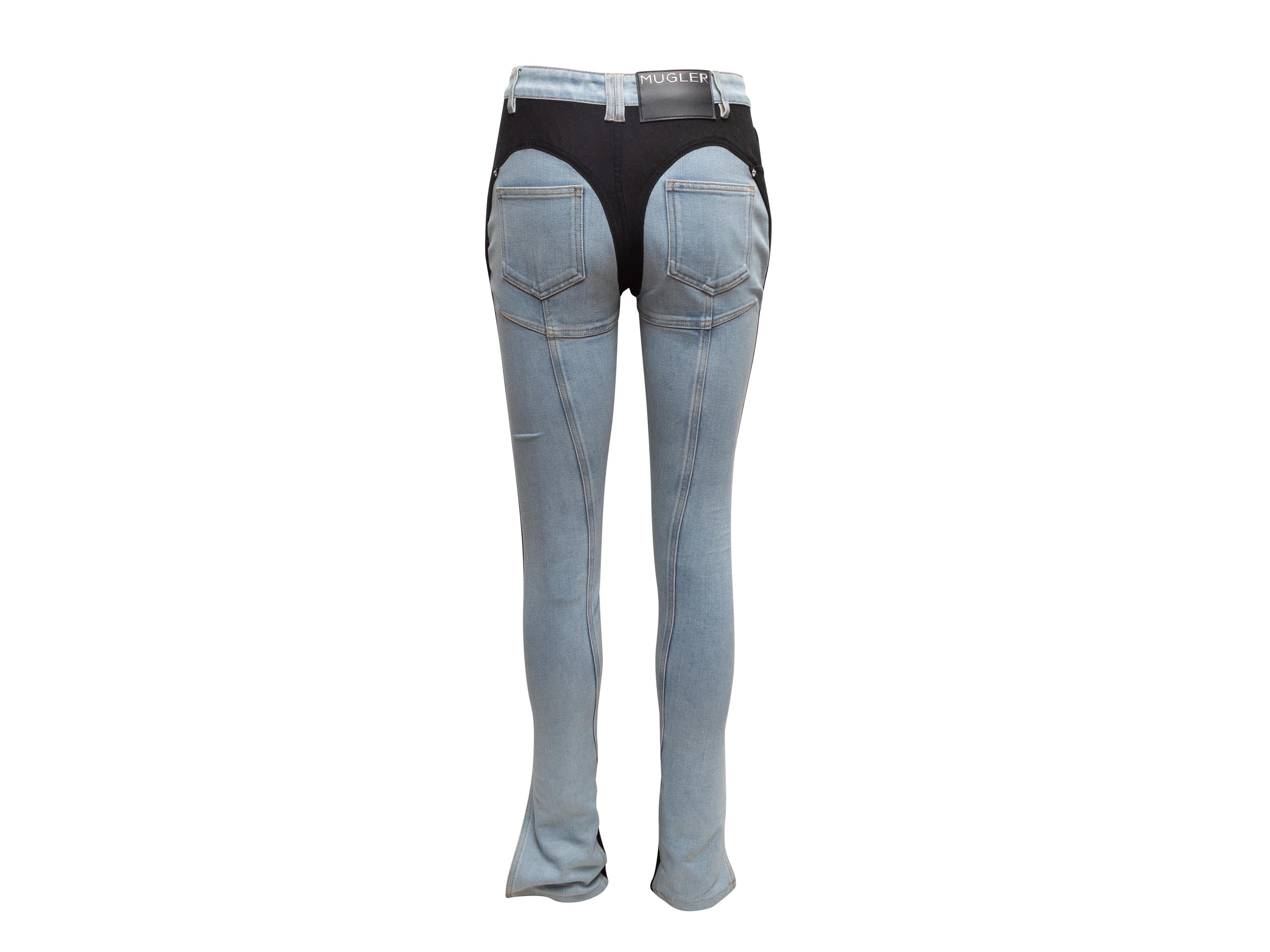 Noir Jeans bicolores Mugler noir et délavé Light Wash Taille US 27 en vente