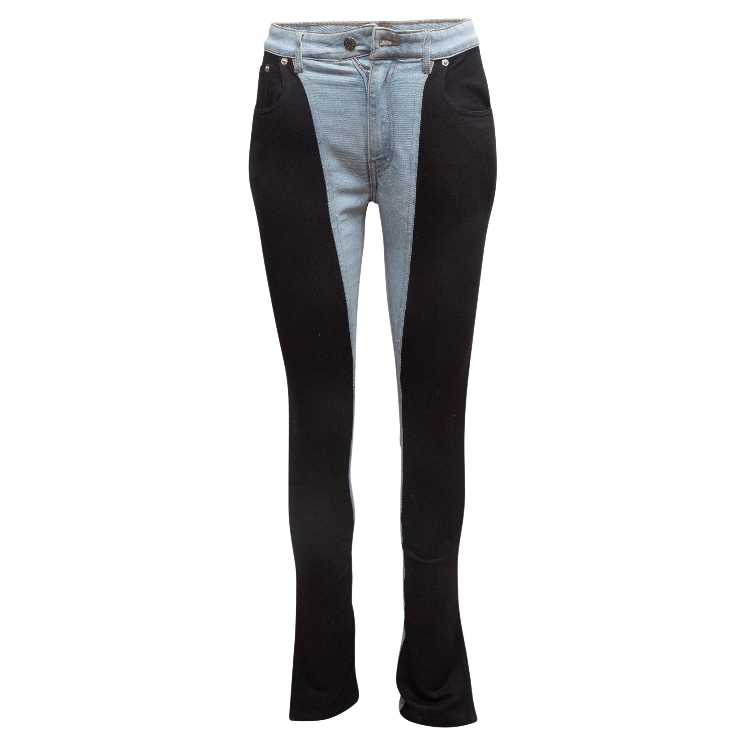 Jeans bicolores Mugler noir et délavé Light Wash Taille US 27 en vente