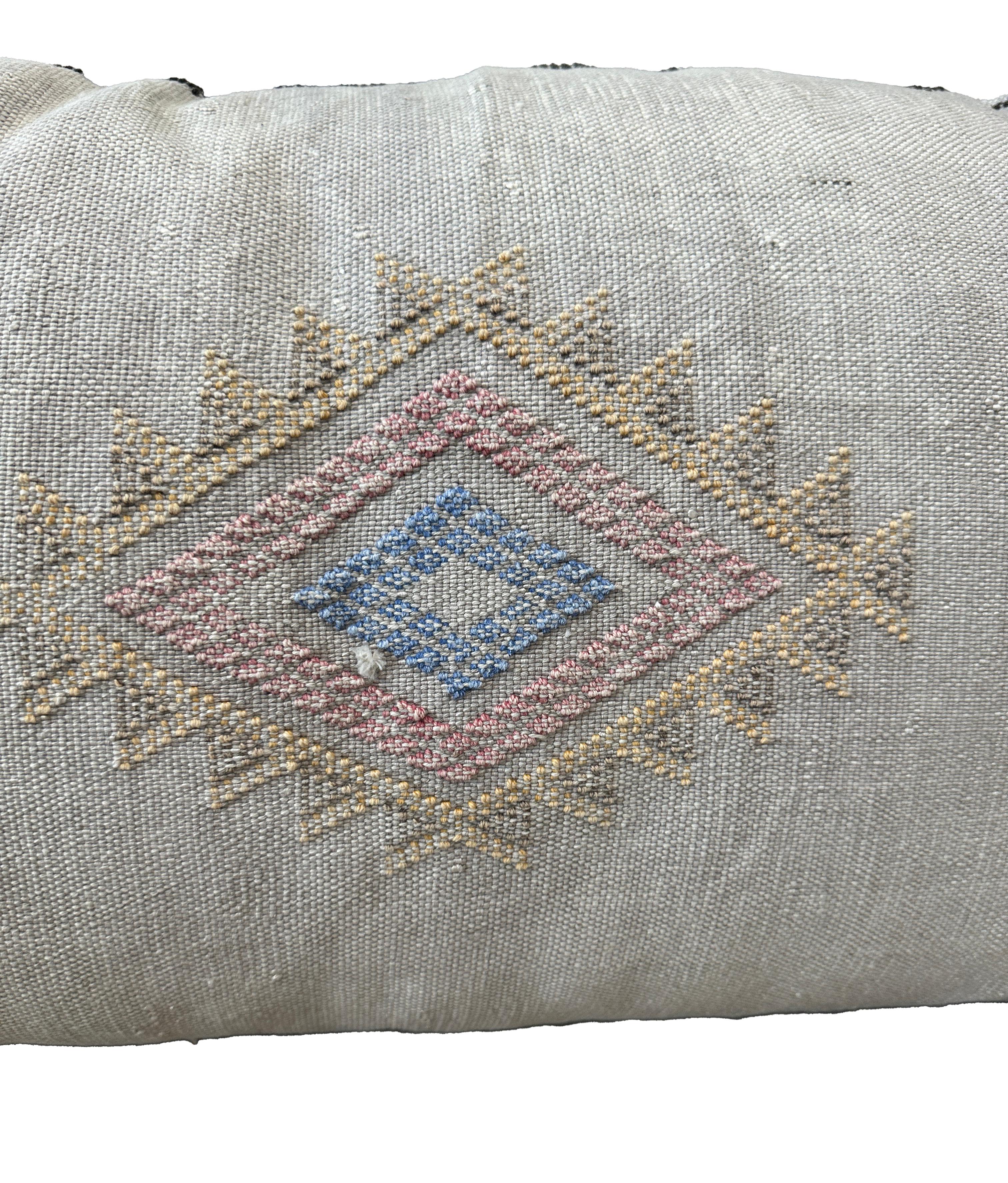 Infuse your home with a touch of Moroccan charm and contemporary style with this light-wash denim accent pillow. Measuring 35 inches wide, 7 inches deep, and 19 inches high, this pillow is designed to be both visually striking and exceptionally