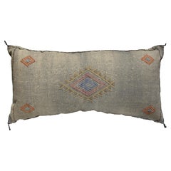 Light-wash Denim 35"L Moroccan Accent Pillow with Orange & Blue Diamond Design