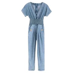 Light Wash Denim Gathered Jumpsuit