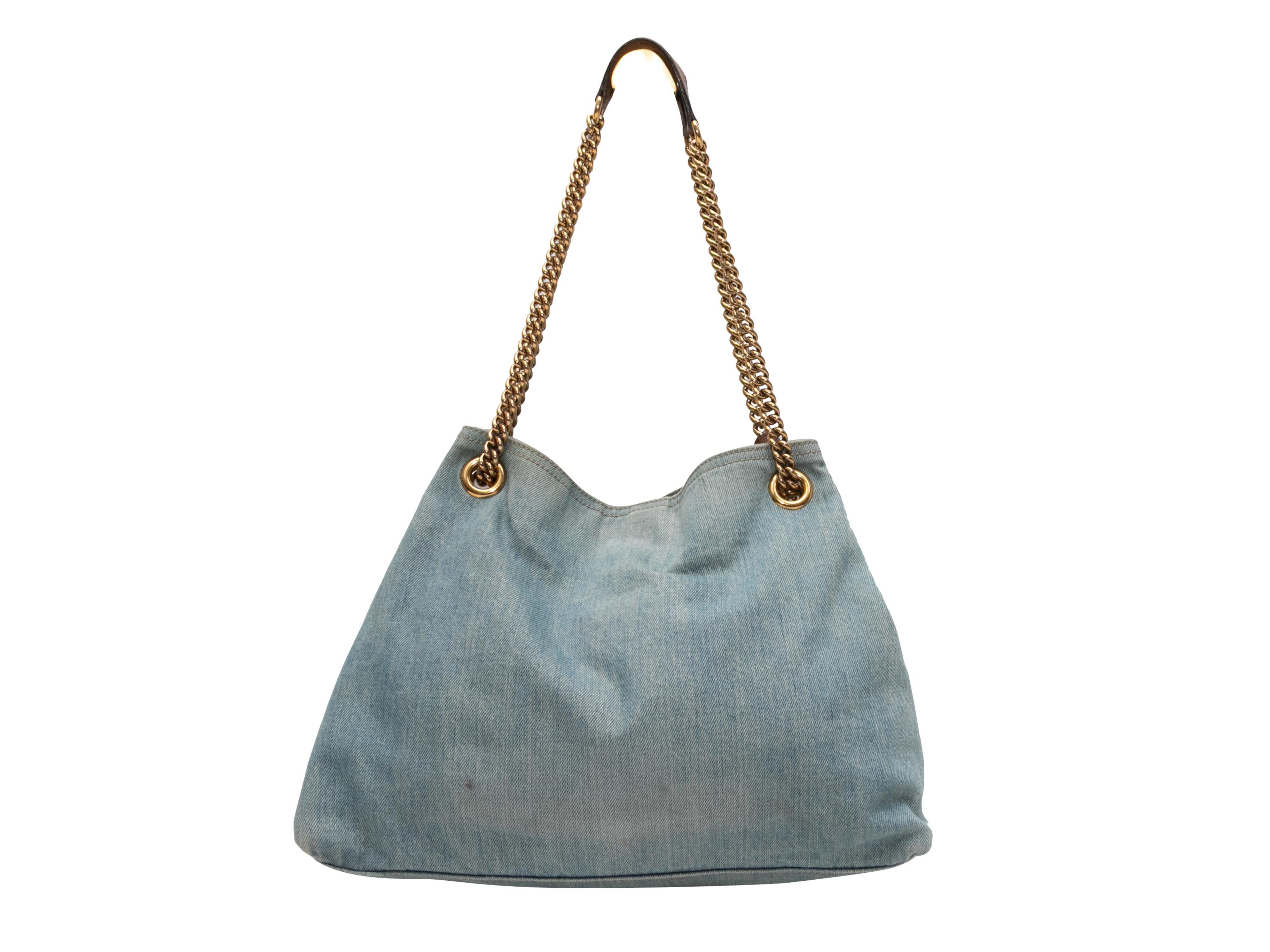 Gray Light Wash Gucci Denim Soho Shoulder Bag For Sale