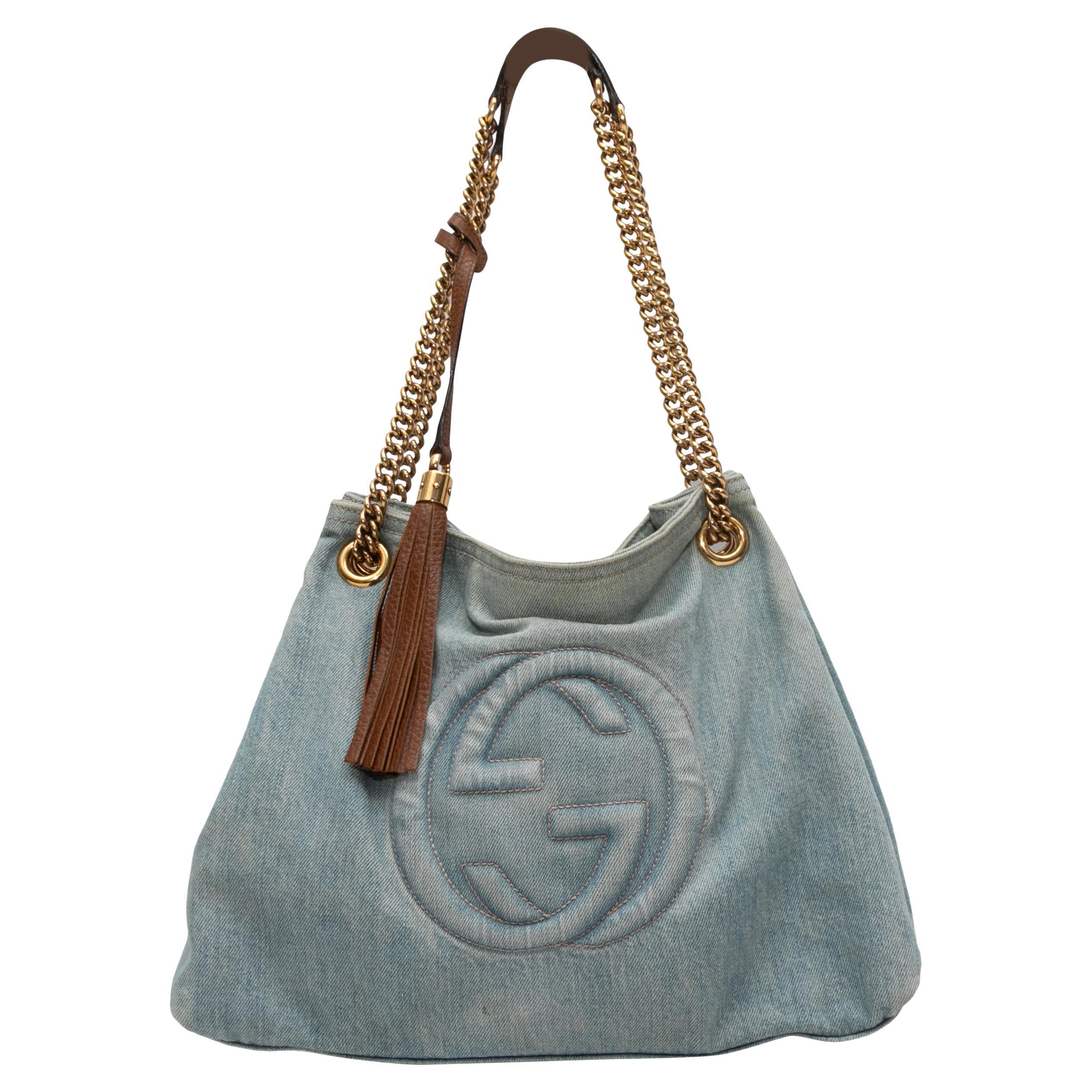 Light Wash Gucci Denim Soho Shoulder Bag For Sale