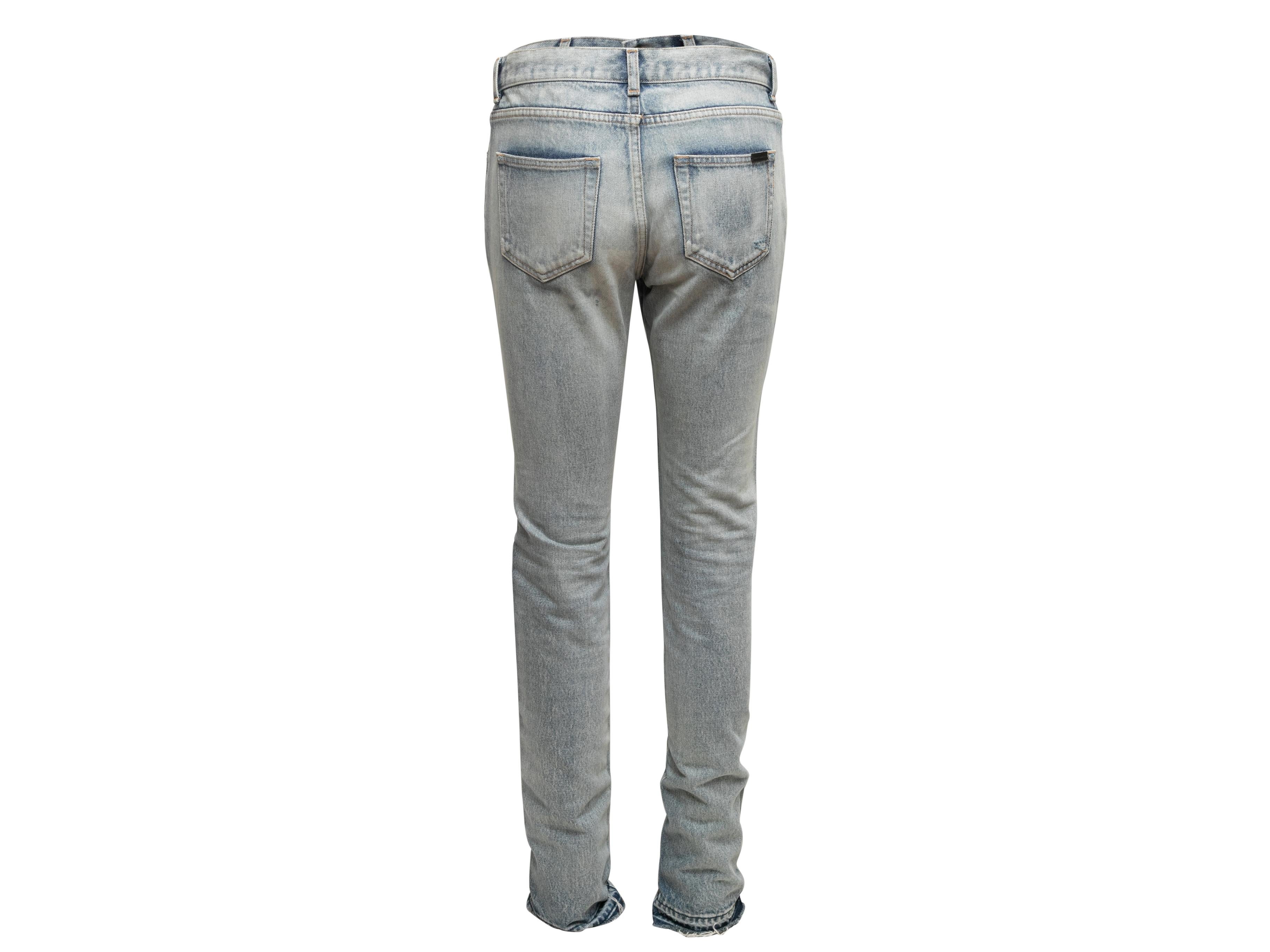 Gray Light Wash Saint Laurent Distressed Skinny Jeans Designer Size 25 For Sale