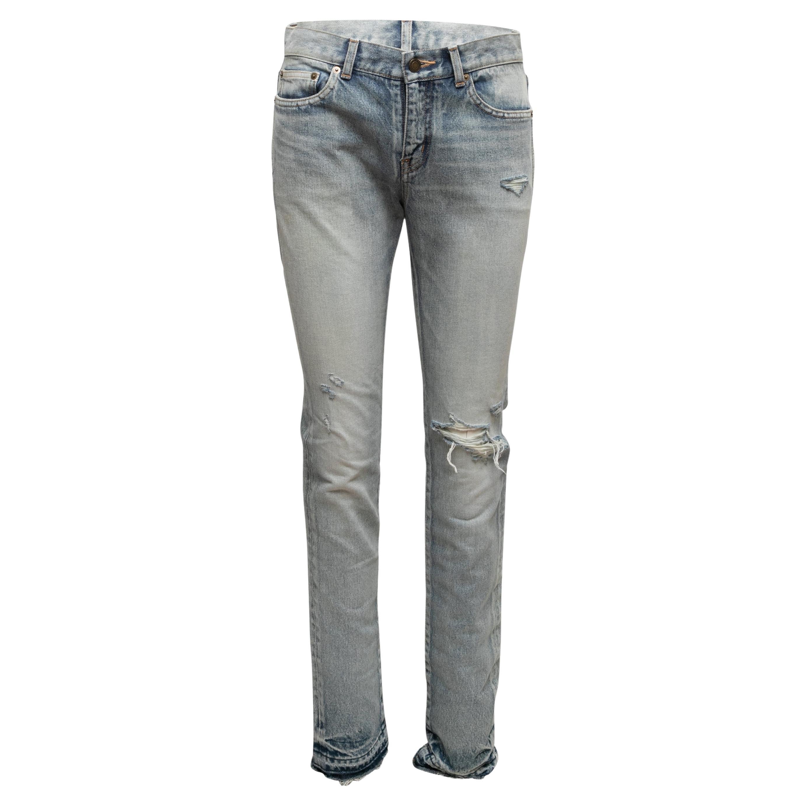 Light Wash Saint Laurent Distressed Skinny Jeans Designer Size 25 For Sale