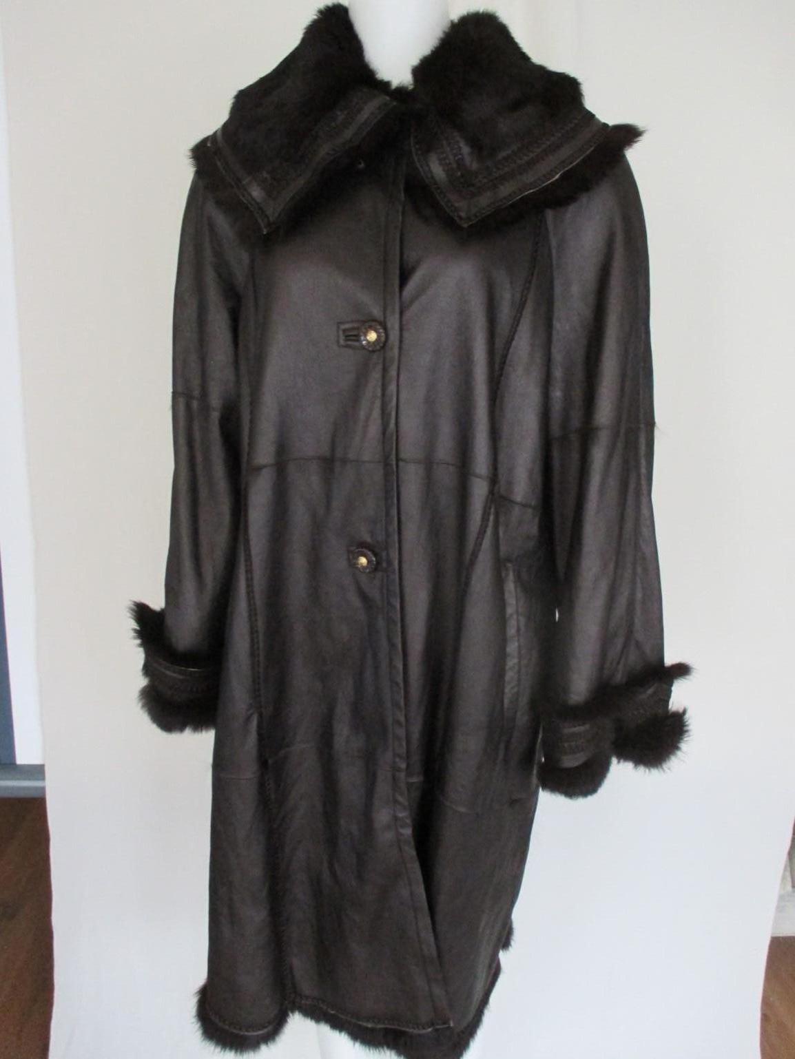 Light Weight Metallic Brown Leather Fur Swing Coat For Sale 6