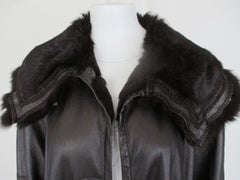 Light Weight Metallic Brown Leather Fur Swing Coat