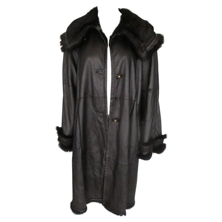 Light Weight Metallic Brown Leather Fur Swing Coat For Sale at 1stDibs