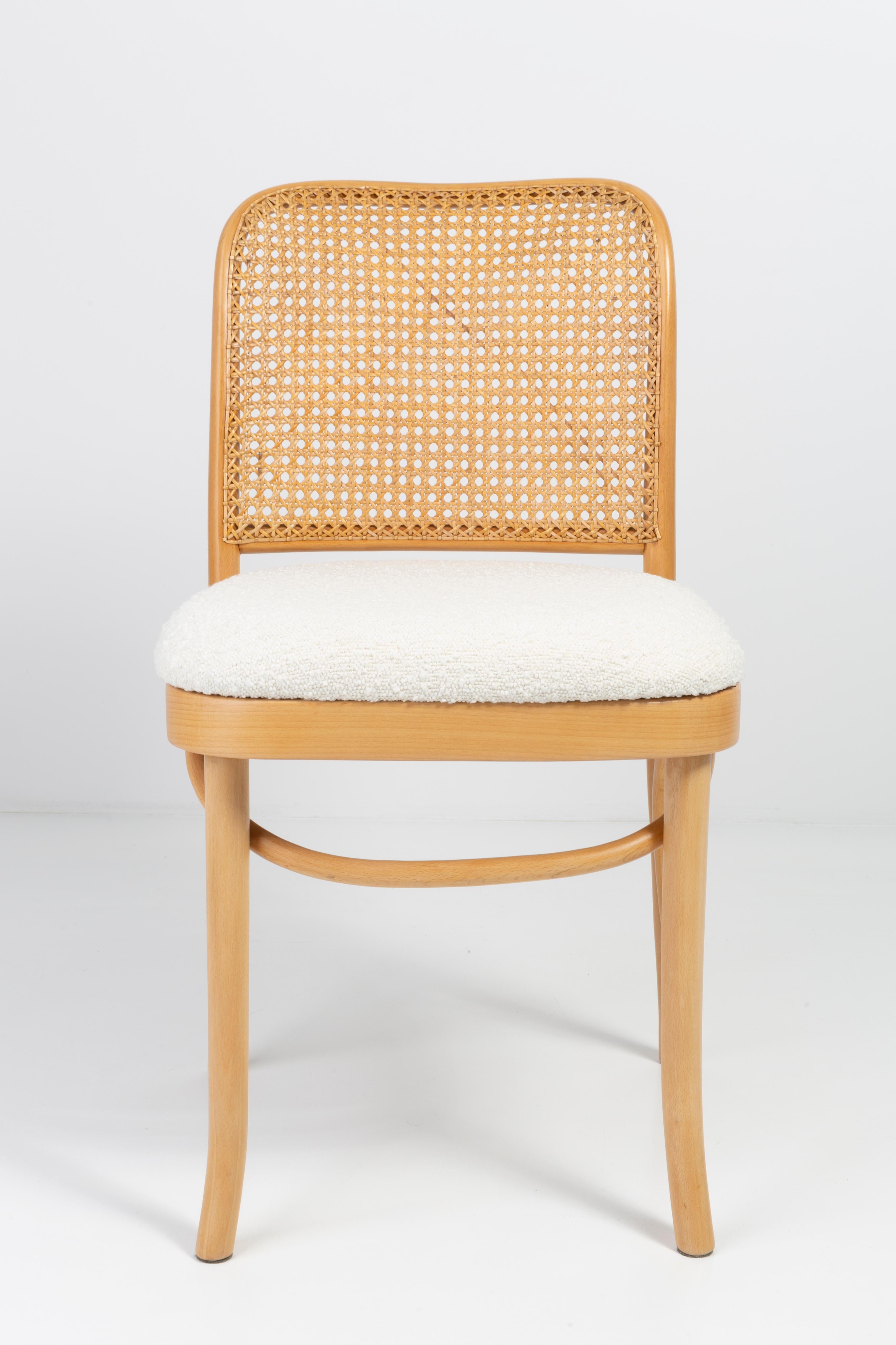 Hand-Crafted Light White Boucle Thonet Wood Rattan Chair, 1960s For Sale