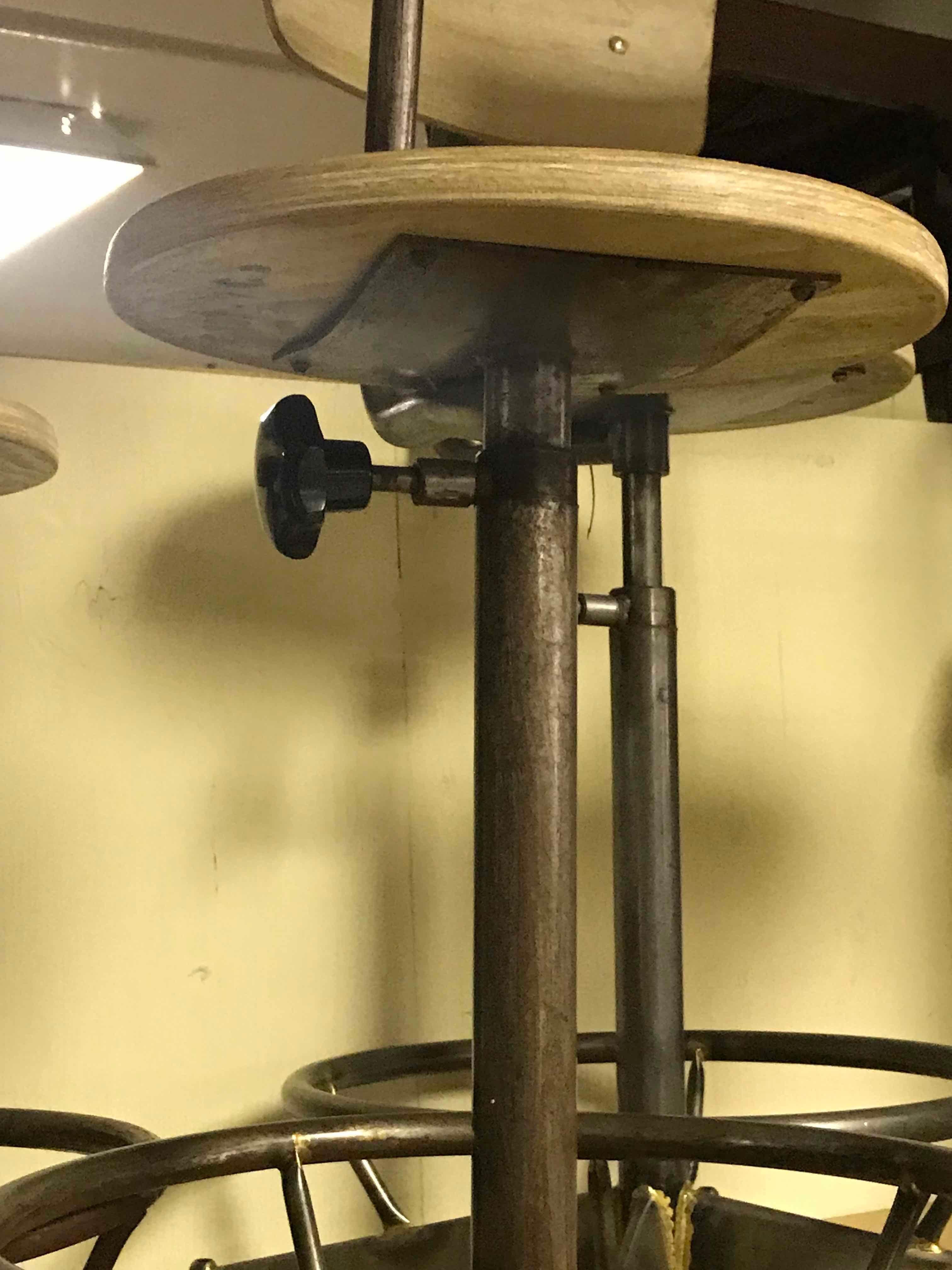 Light Wood Adjustable Industrial Swivel Stool In Good Condition In Los Angeles, CA