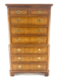 Light Wood Baker 8 Drawers 67" Tall Highboy Dresser Chest Solid Brass Pulls MINT