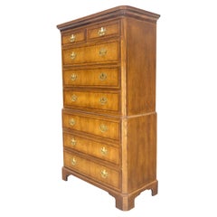 Light Wood Baker 8 Drawers 67" Tall Highboy Dresser Chest Solid Brass Pulls MINT