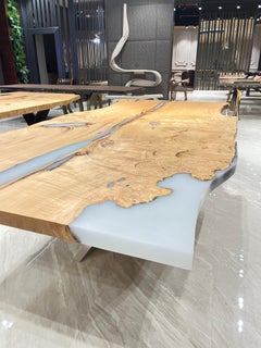 Grand Live Edge Ash Wood Conference Table with a Charcoal Epoxy River